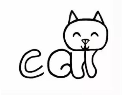 用英文字母cat画可爱小猫咪简笔画教程图片