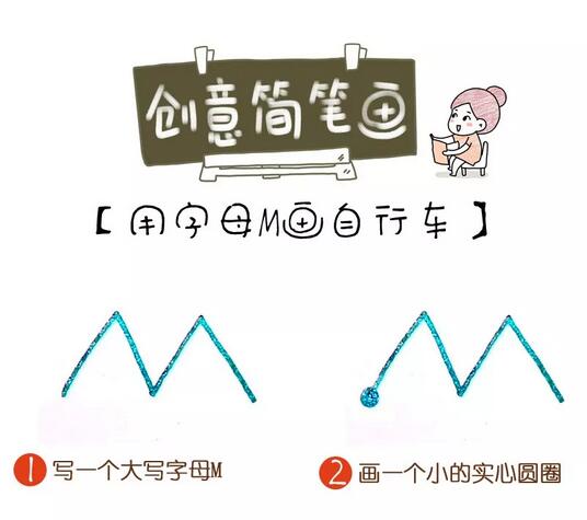 用字母M画自行车简笔画教程图片