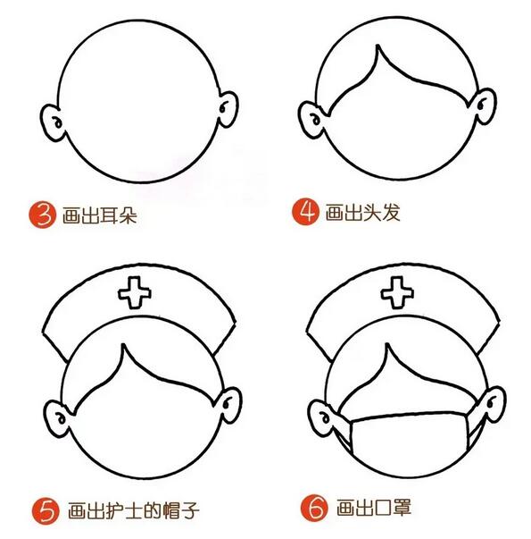 用硬币画出戴口罩的白衣天使小护士简笔画