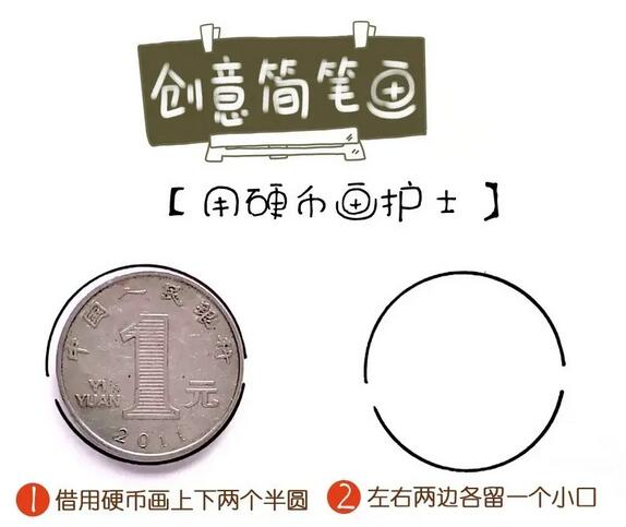 用硬币画出戴口罩的白衣天使小护士简笔画