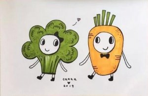 蔬菜(西蓝花、胡萝卜)简笔画教程图片