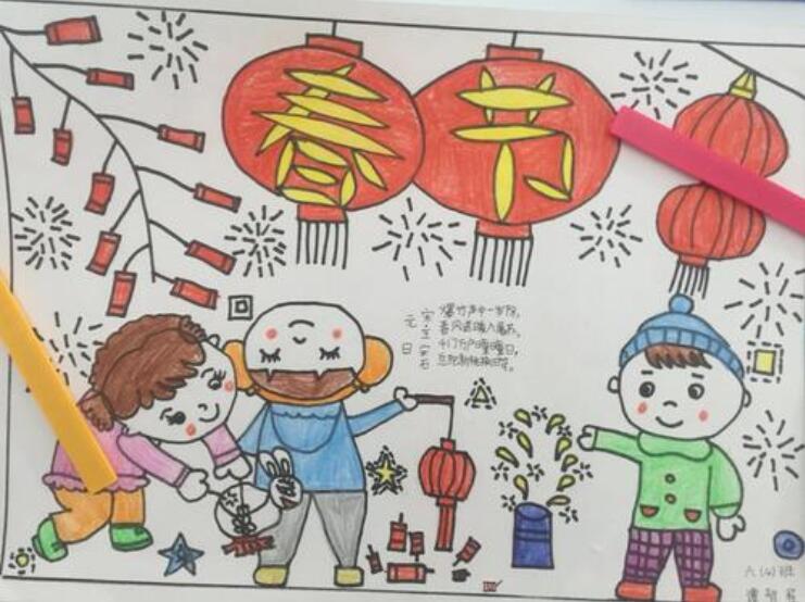 2021牛年春节新年儿童画图片