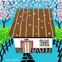 春天儿童风景画作品《小屋春来到》