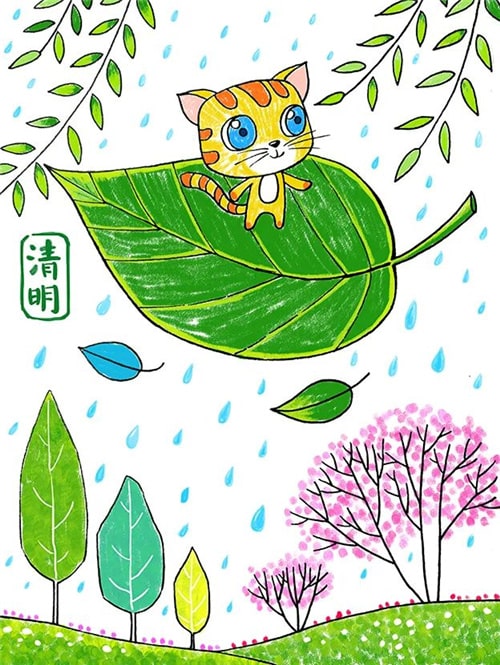 清明节主题儿童画作品《清明时节》