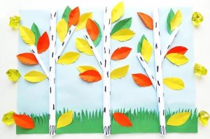 秋天的白桦林风景儿童拼贴画