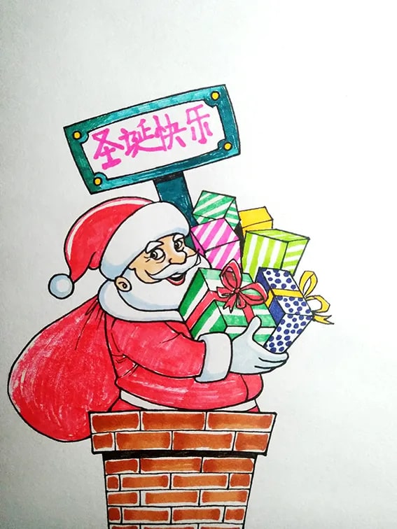 圣诞老人送礼物简笔画怎么画
