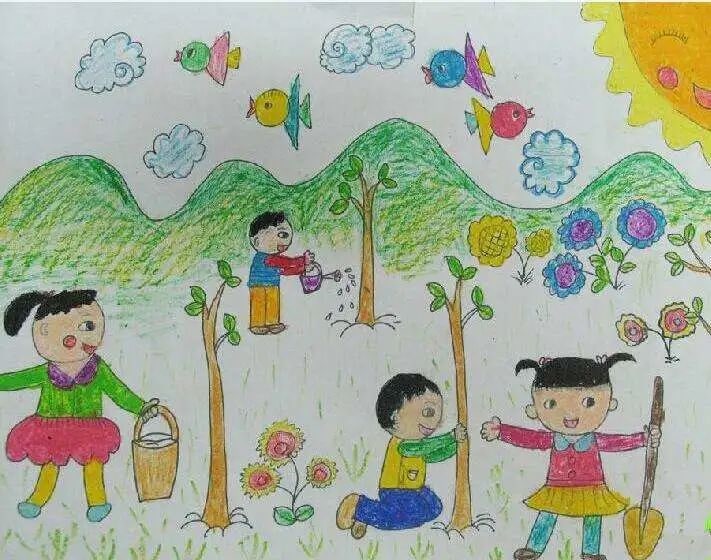 小学生植树节儿童画