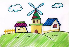 风车房子儿童简笔画怎么画